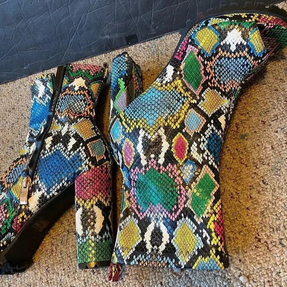 Pazzle Natalie Multicolor Snake Print High Heels Open Toe Boots Women Size 8.5 - Picture 6 of 10
